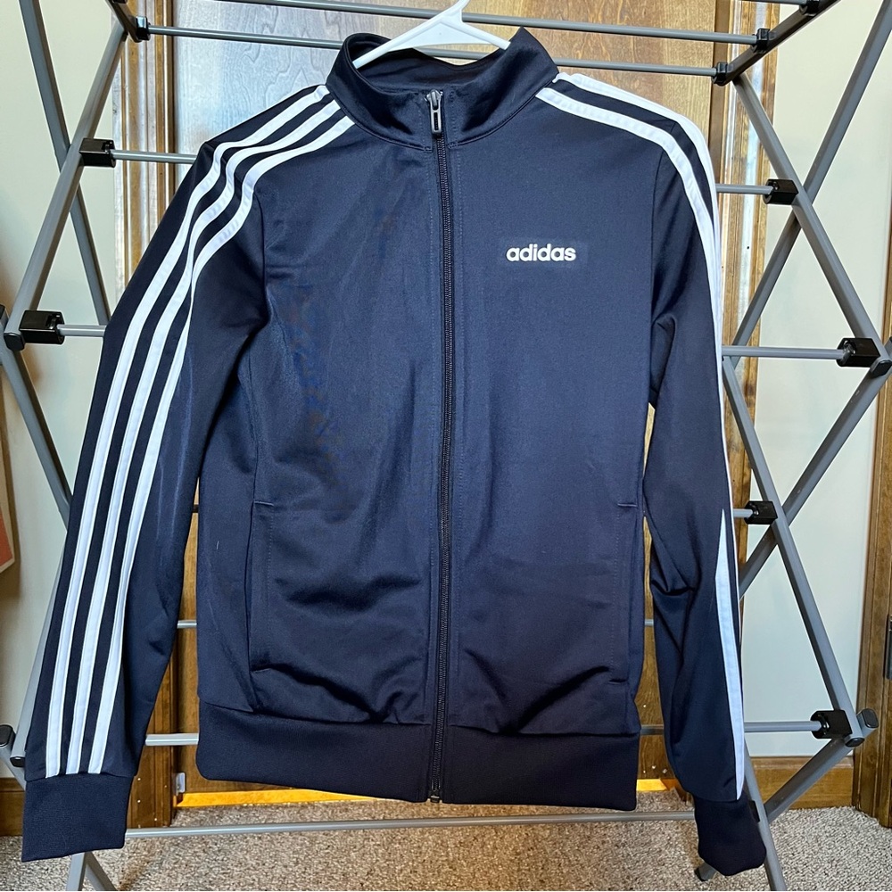 Navy blue, adidas track jacket, size small